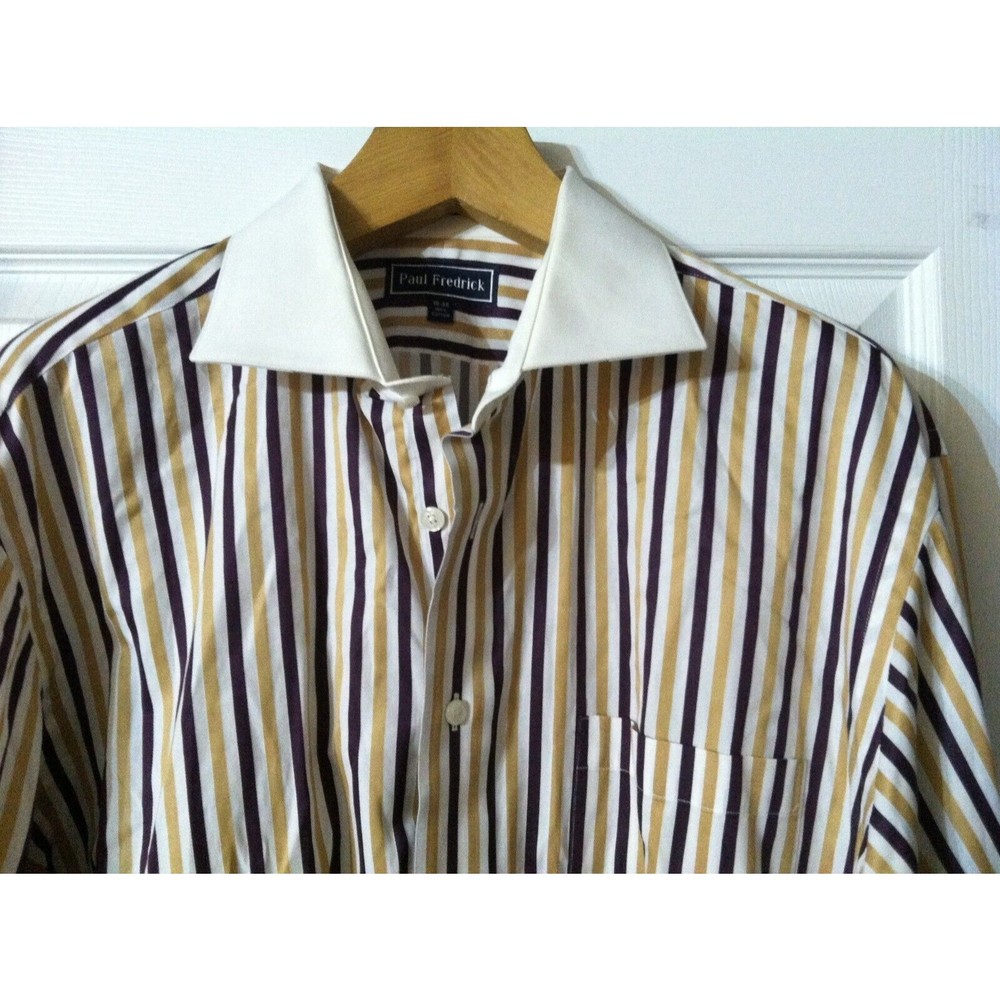 PAUL FREDRICK MENS MULTICOLOR 100%COTTON DRESS SHIRT FRENCH CUFFS SIZE: 18/35